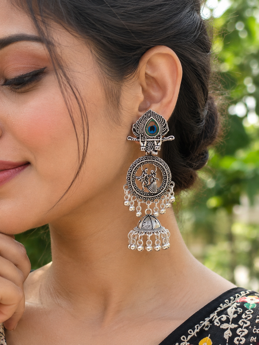 Oxidised Radha-krishna Earrings